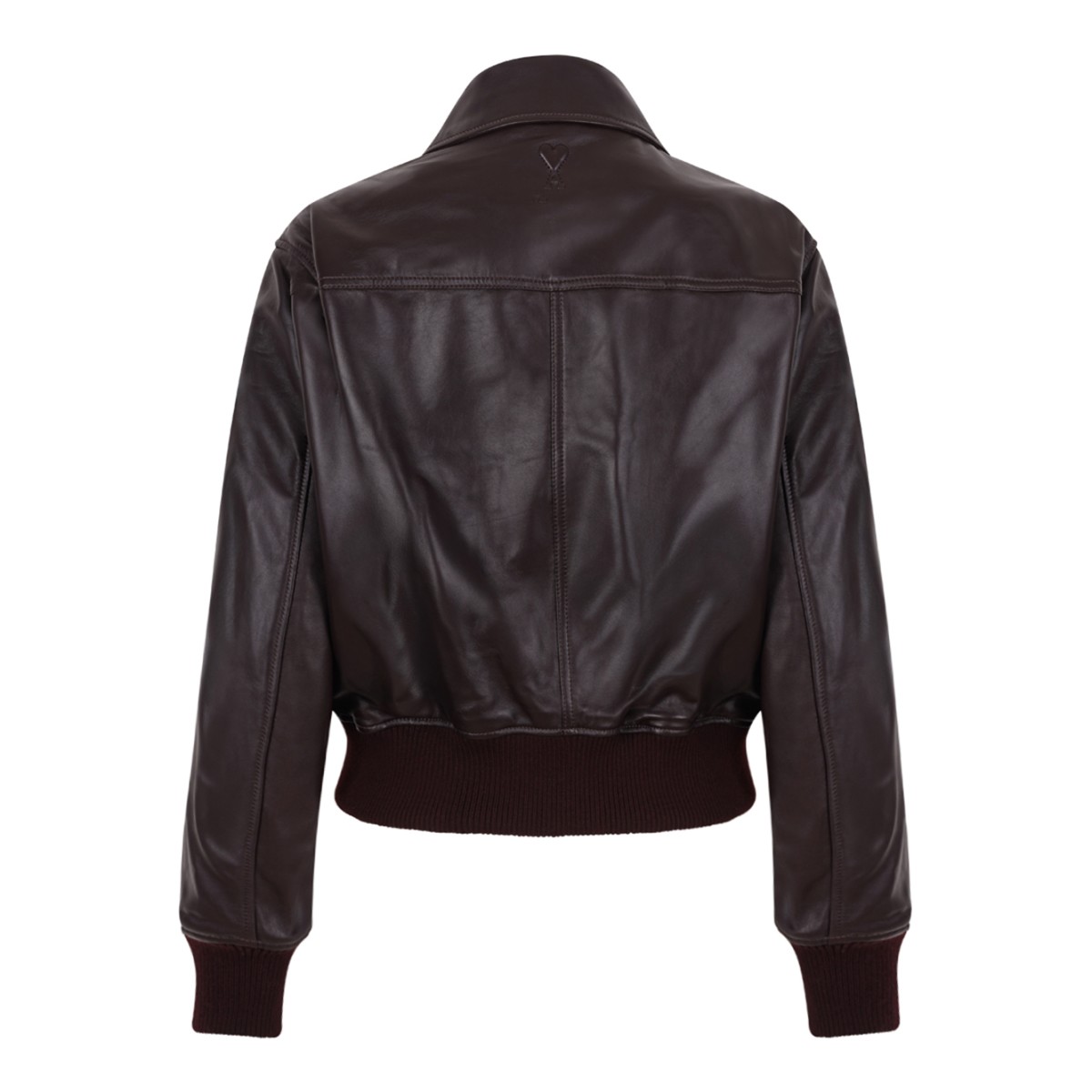 Dark Brown Leather Bomber Jacket.
