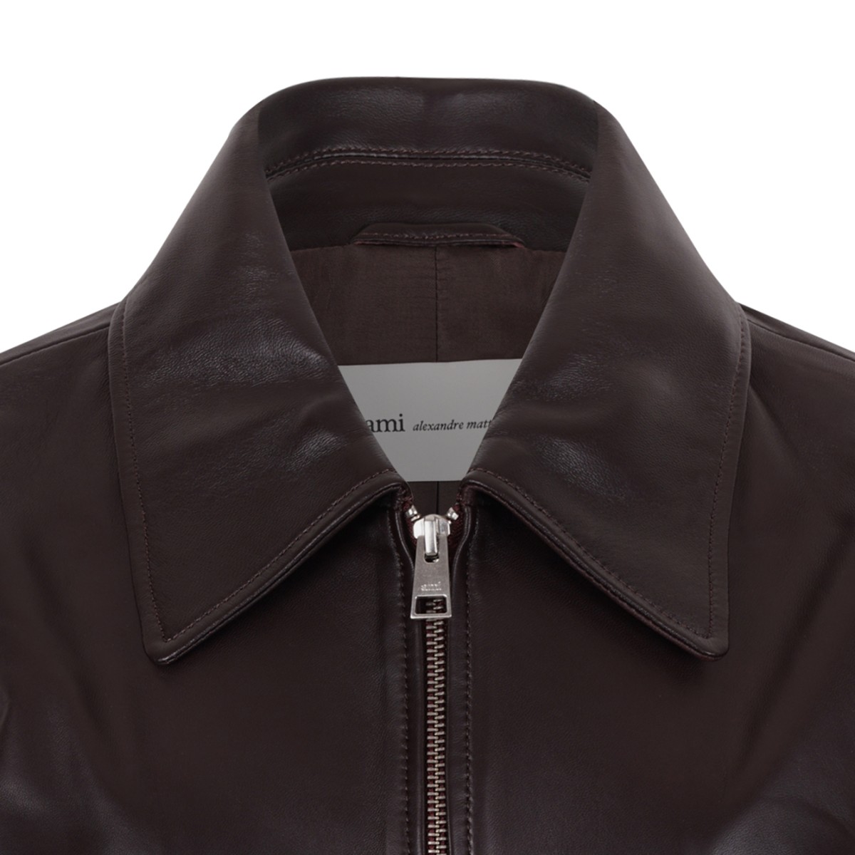 Dark Brown Leather Bomber Jacket.