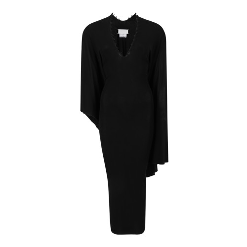 Black Asymmetric Draped Midi Dress