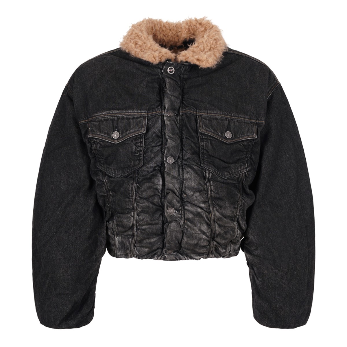 Black Denim Faux-Fur Collar Jacket