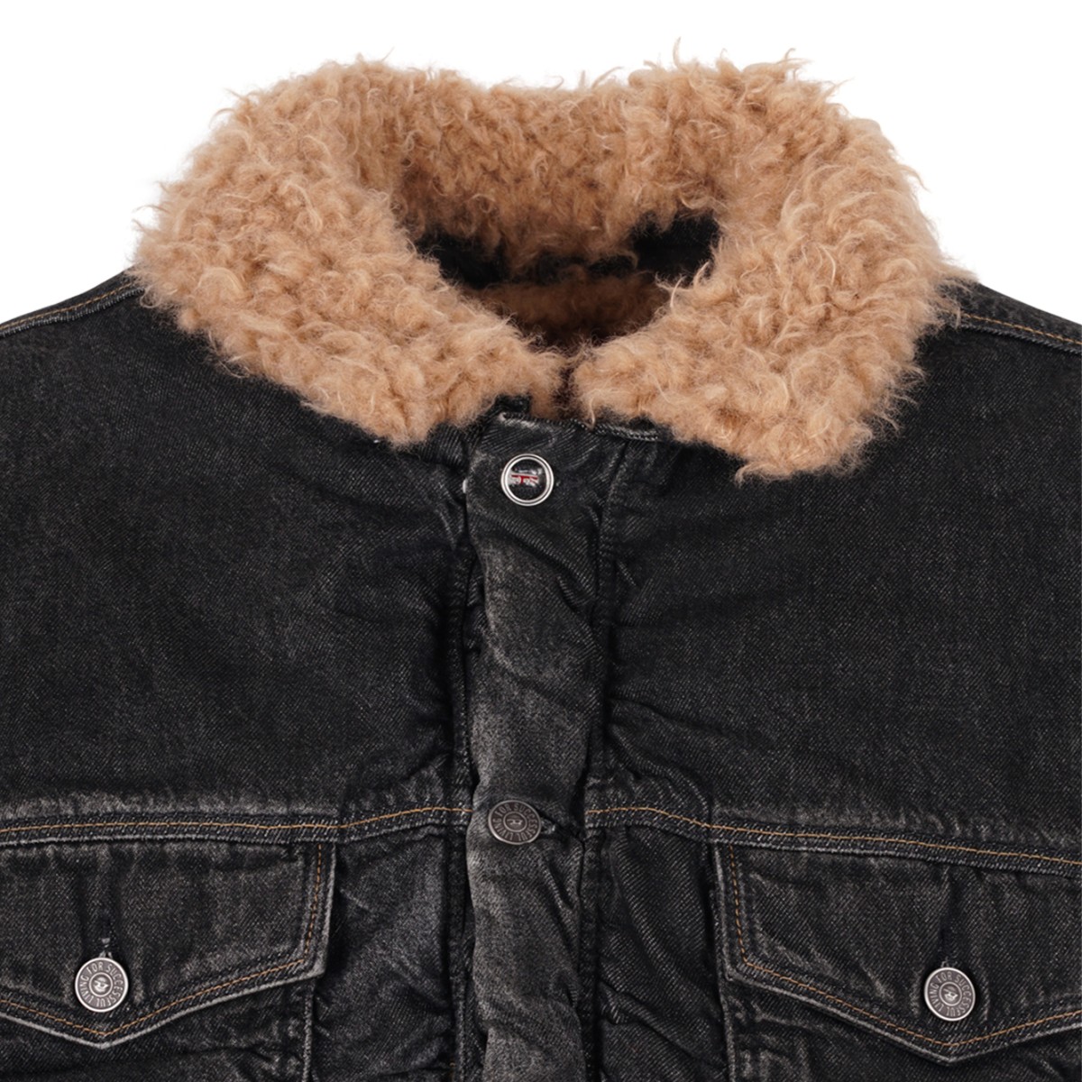 Black Denim Faux-Fur Collar Jacket