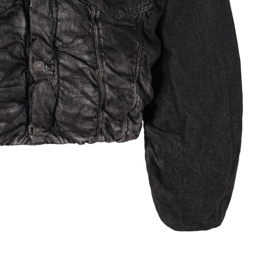 Black Denim Faux-Fur Collar Jacket