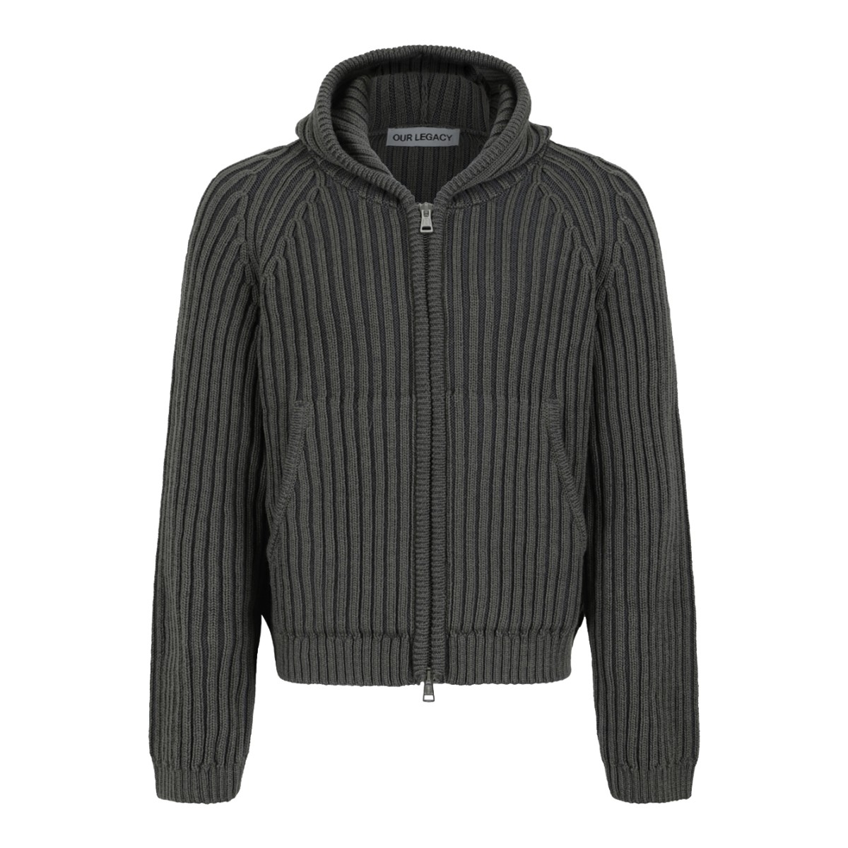 Our Legacy Dark Grey Ribbed Zip-Up Hoodie.