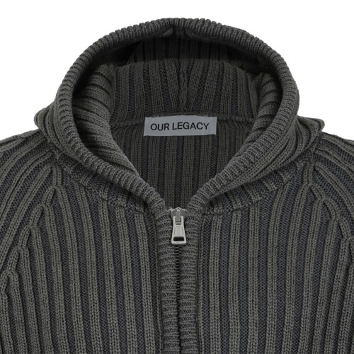 Our Legacy Dark Grey Ribbed Zip-Up Hoodie.