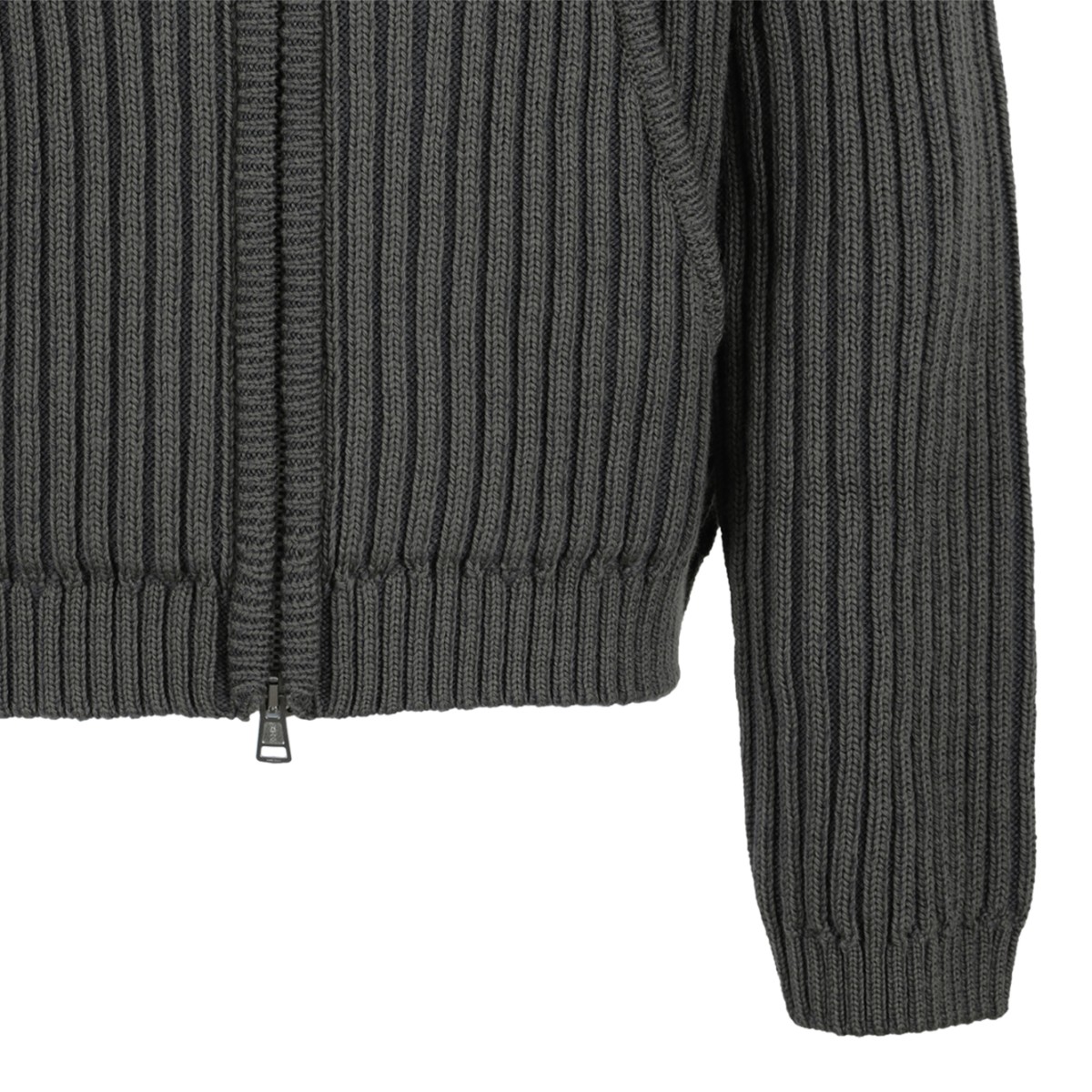 Our Legacy Dark Grey Ribbed Zip-Up Hoodie.