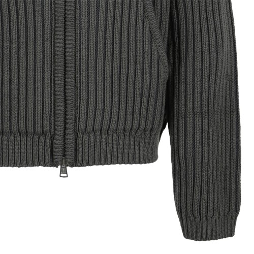 Our Legacy Dark Grey Ribbed Zip-Up Hoodie.