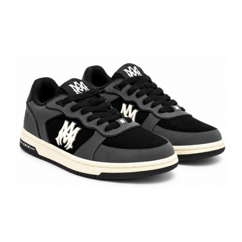 Black and Grey Logo Low-Top Sneakers.
