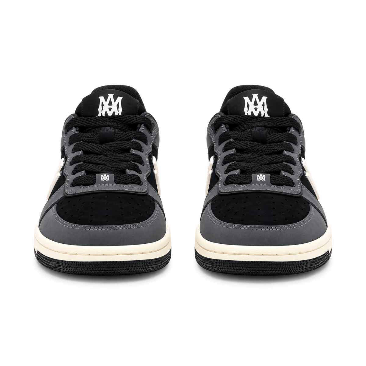 Black and Grey Logo Low-Top Sneakers.