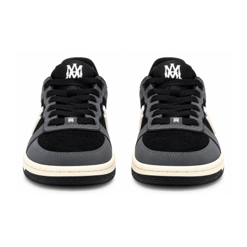 Black and Grey Logo Low-Top Sneakers.