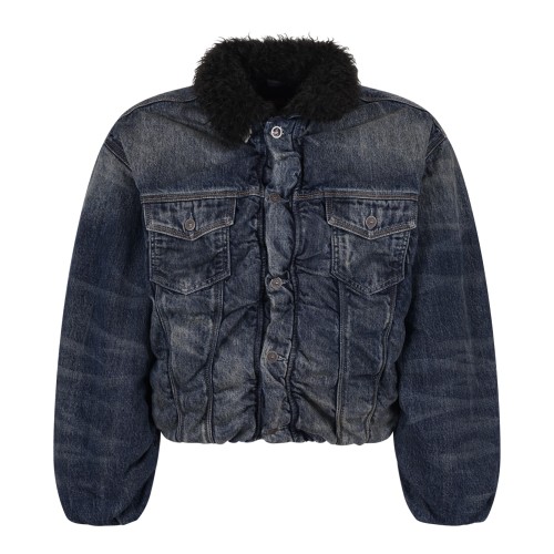 Blue Denim Faux-Fur Collar Jacket.