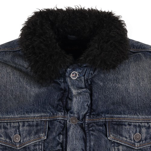 Blue Denim Faux-Fur Collar Jacket.