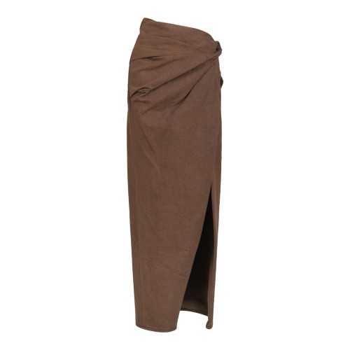 Brown Draped Midi Skirt