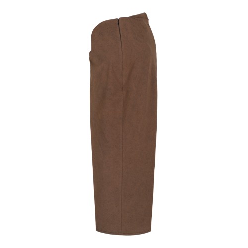 Brown Draped Midi Skirt