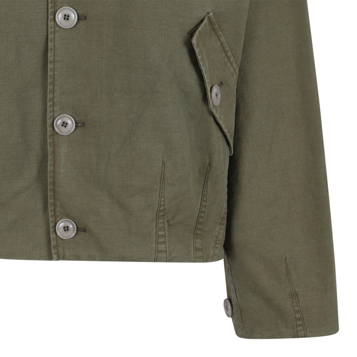 Our Legacy Khaki Green Shearling Collar Jacket.
