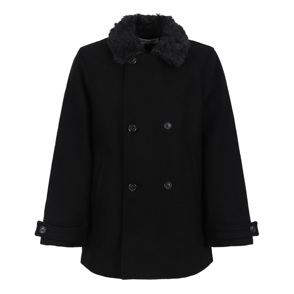 Our Legacy Black Faux-Fur Collar Peacoat.