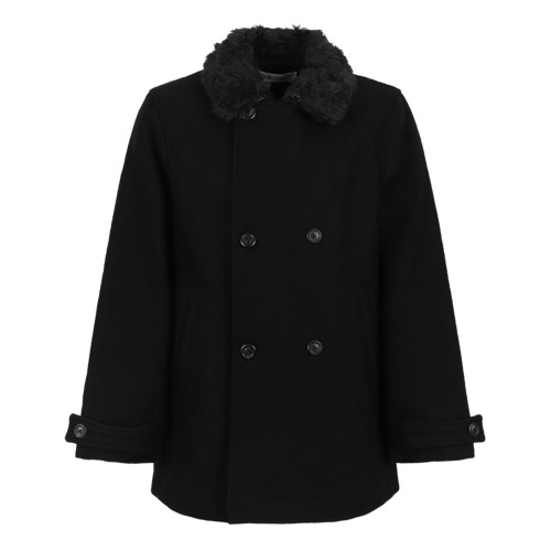Our Legacy Black Faux-Fur Collar Peacoat.