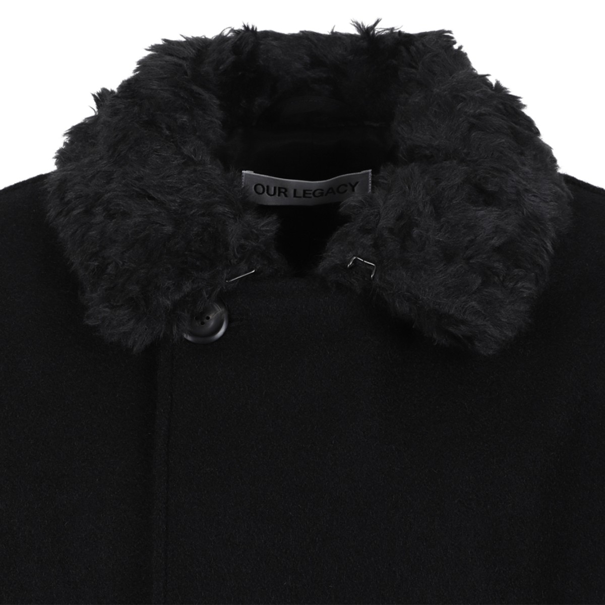 Our Legacy Black Faux-Fur Collar Peacoat.