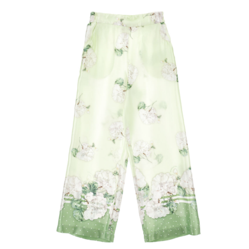Green Floral Print Wide-Leg Trousers