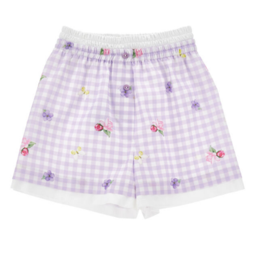 Lilac Gingham Floral Shorts