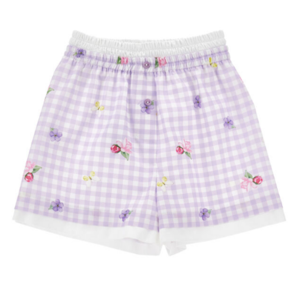 Lilac Gingham Floral Shorts