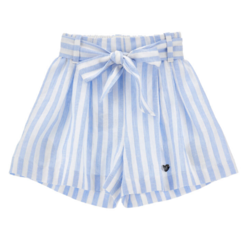 Light Blue Striped Belted Shorts