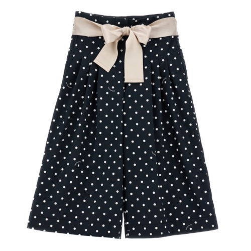 Navy Blue Polka Dot Wide-Leg Trousers