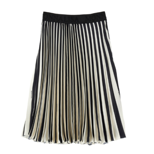 Black and Ivory Pleated Midi Skirt