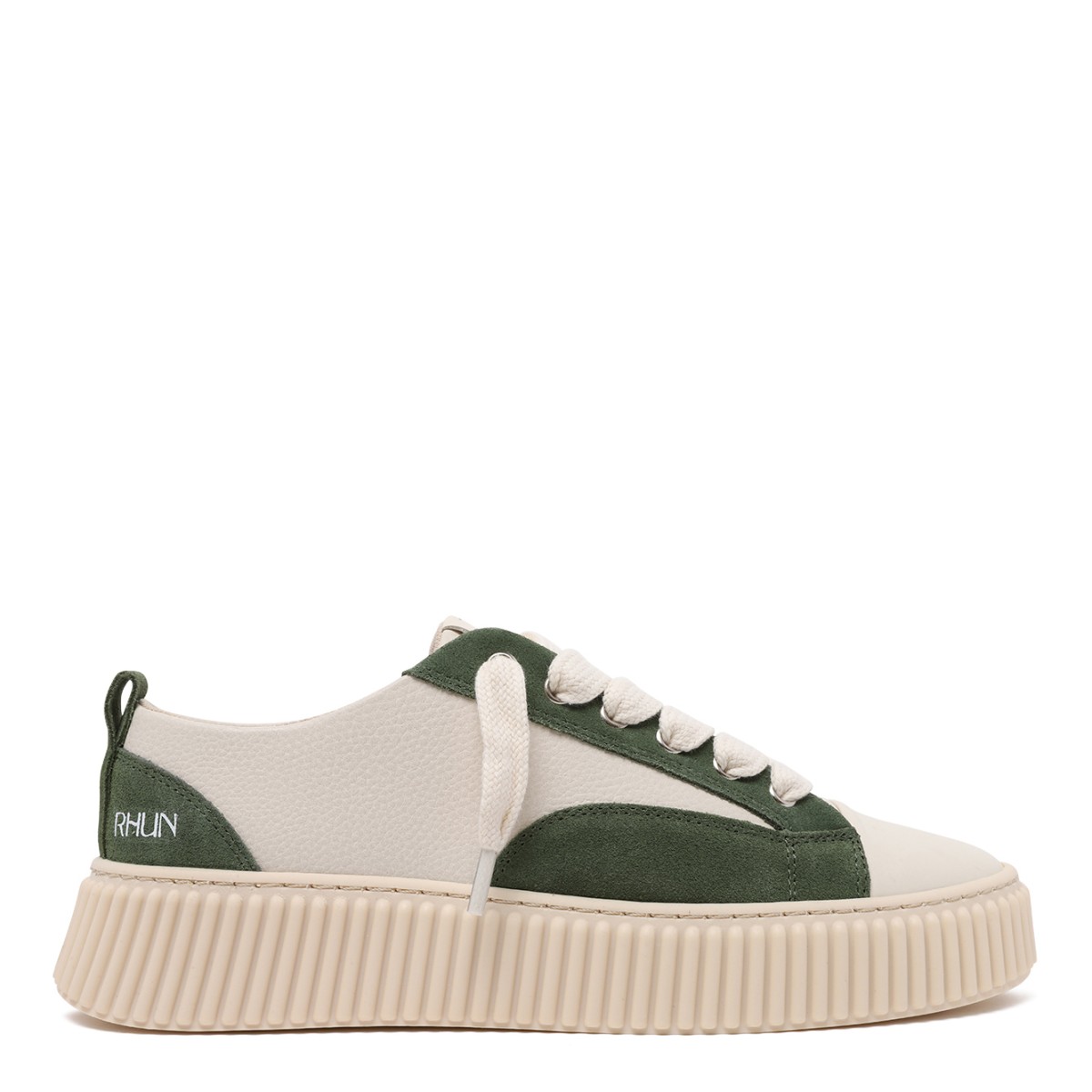 White and Green Low-Top Platform Sneakers