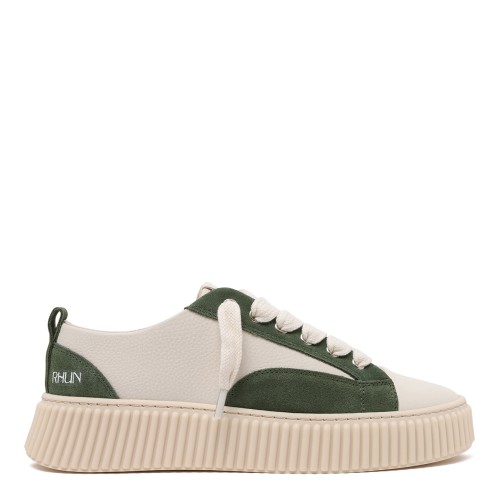 White and Green Low-Top Platform Sneakers