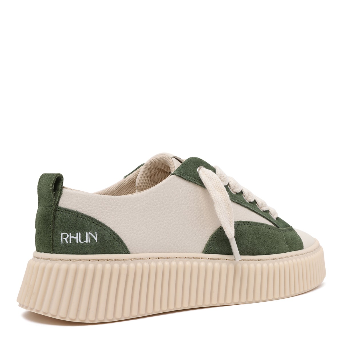 White and Green Low-Top Platform Sneakers
