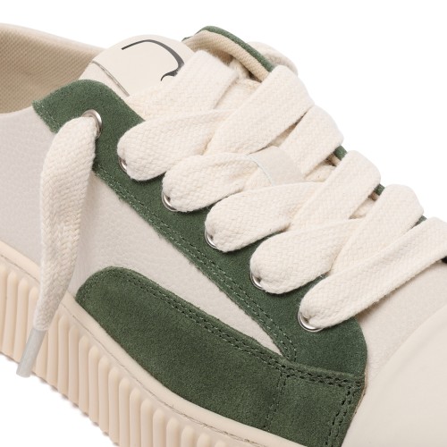 White and Green Low-Top Platform Sneakers