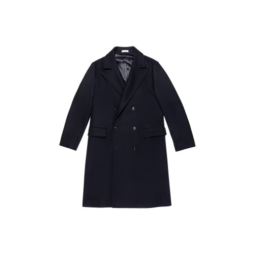 Navy Blue Double-Breasted Long Coat