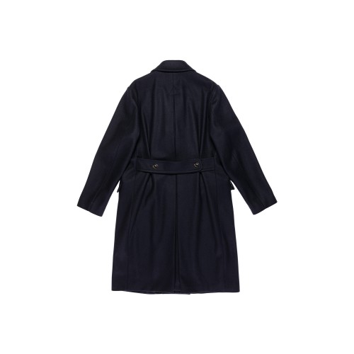 Navy Blue Double-Breasted Long Coat 2