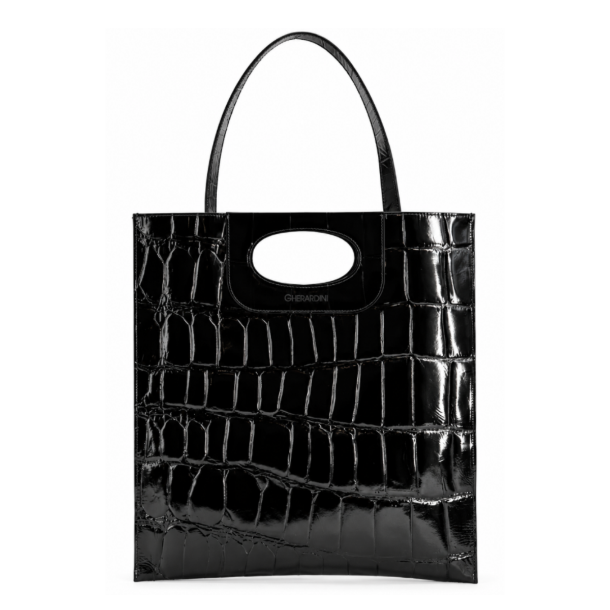 Black Croc-Embossed Handbag