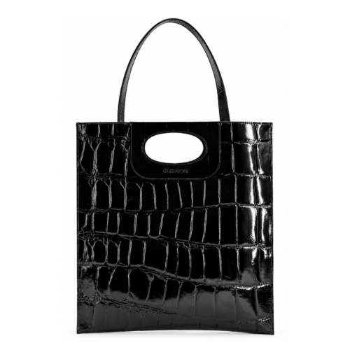 Black Croc-Embossed Handbag