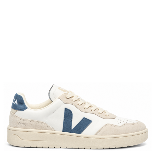 White and Blue V-Logo Sneakers