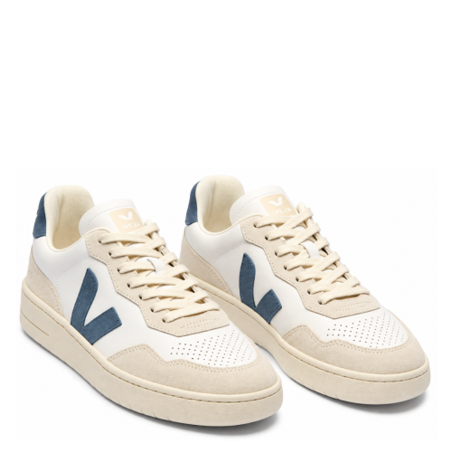 White and Blue V-Logo Sneakers