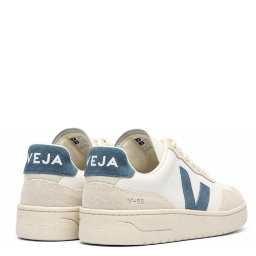 White and Blue V-Logo Sneakers