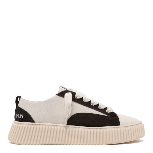 White and Brown Low-Top Platform Sneakers