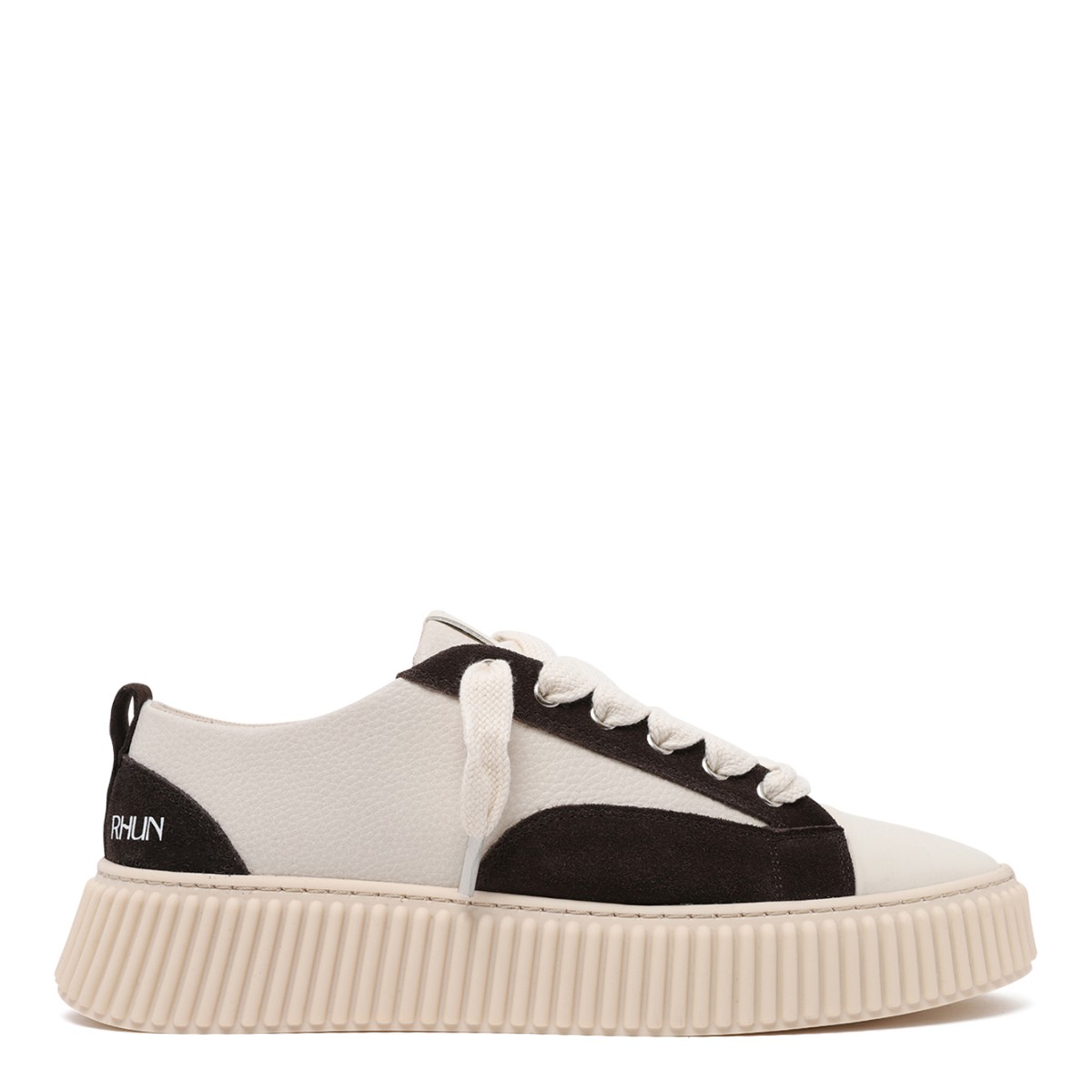 White and Brown Low-Top Platform Sneakers