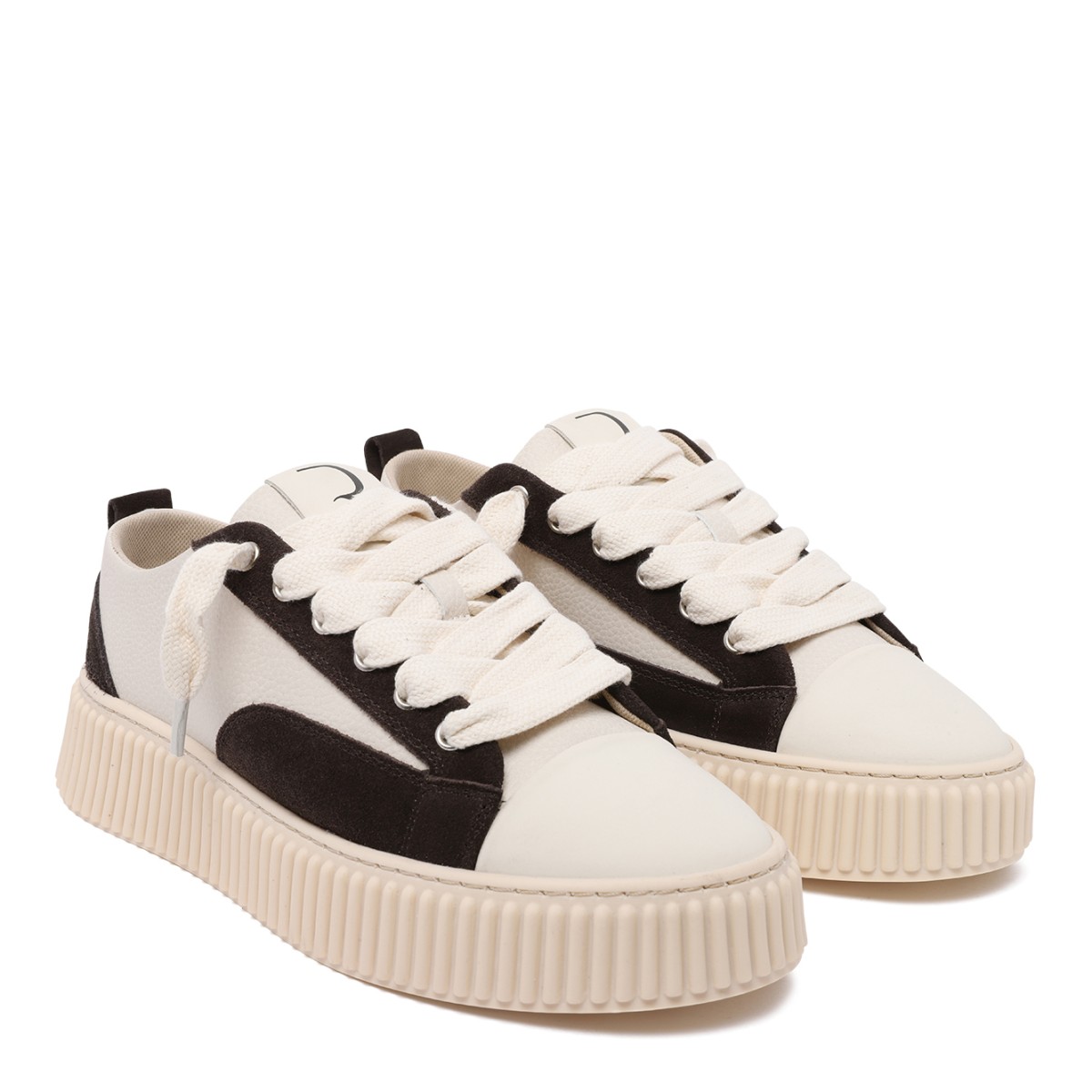 White and Brown Low-Top Platform Sneakers
