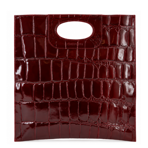 Burgundy Croc-Embossed Handbag