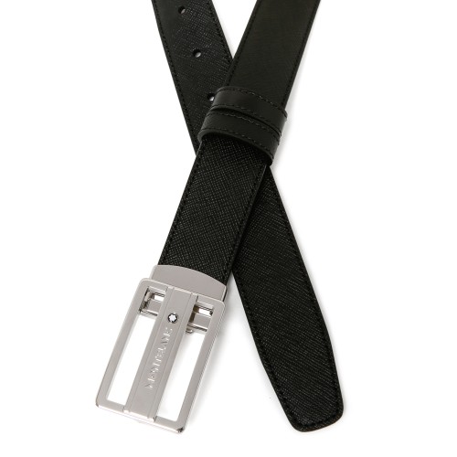 Black Leather Rectangular Buckle Belt