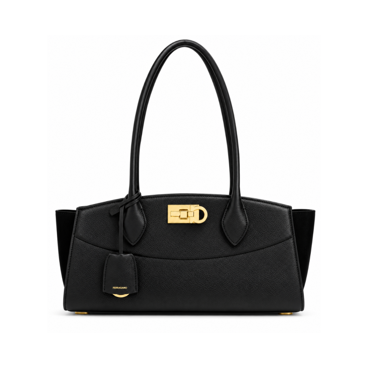 Black Leather East-West Tote Bag