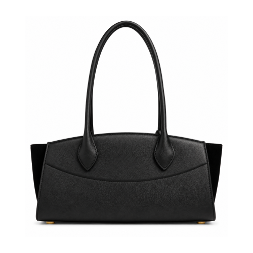 Black Leather East-West Tote Bag