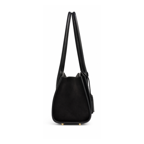 Black Leather East-West Tote Bag