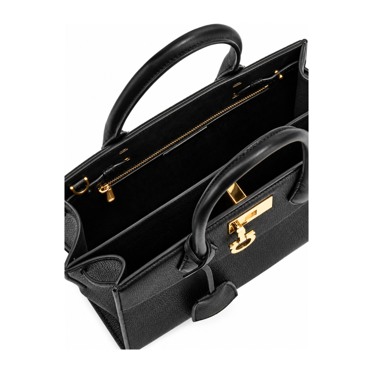 Black Leather East-West Tote Bag