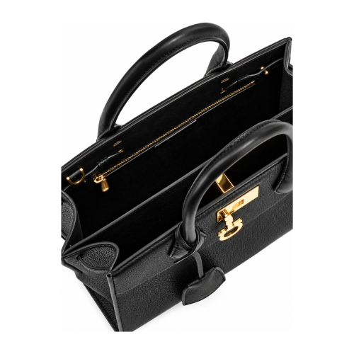 Black Leather East-West Tote Bag