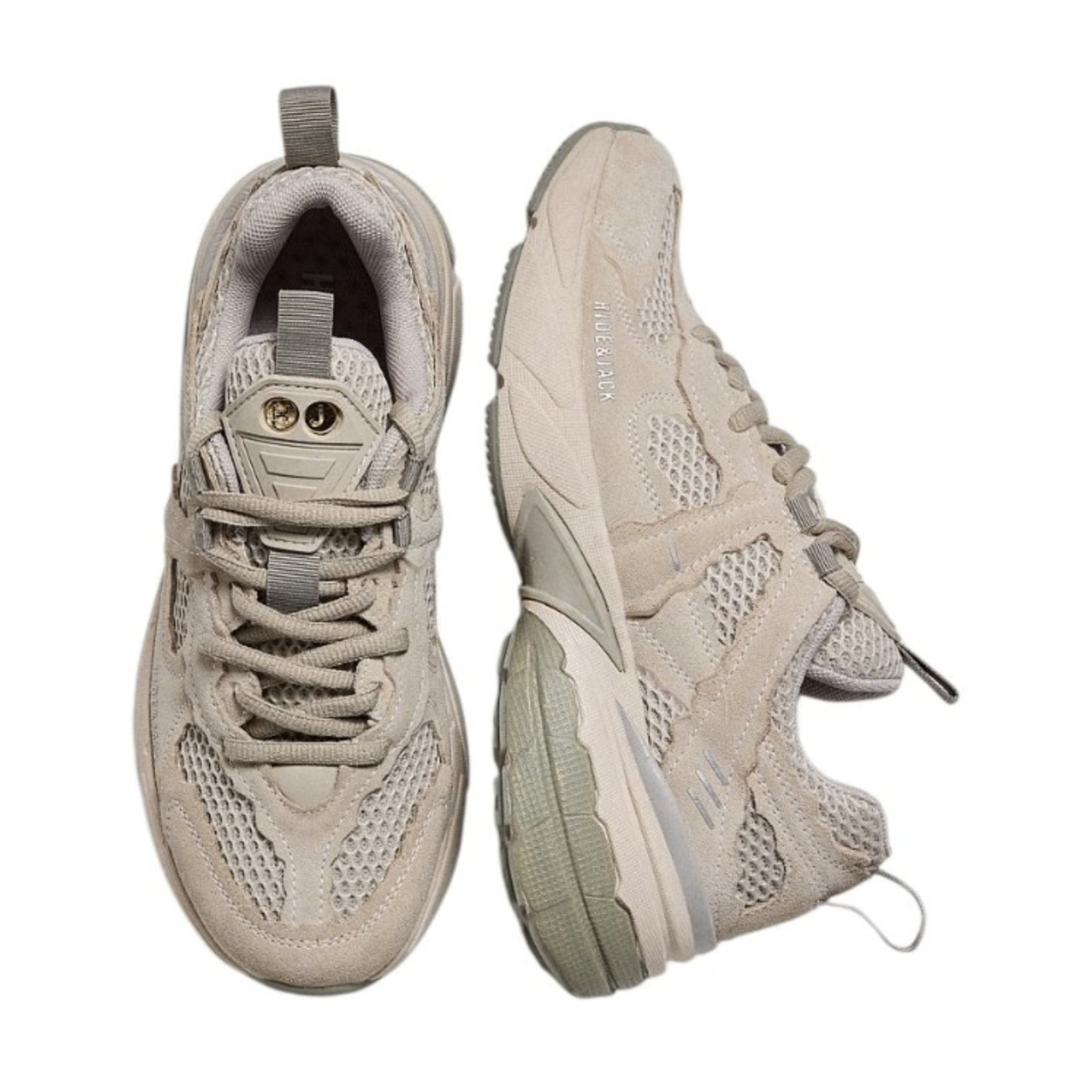 Cream and Beige Running Sneakers.