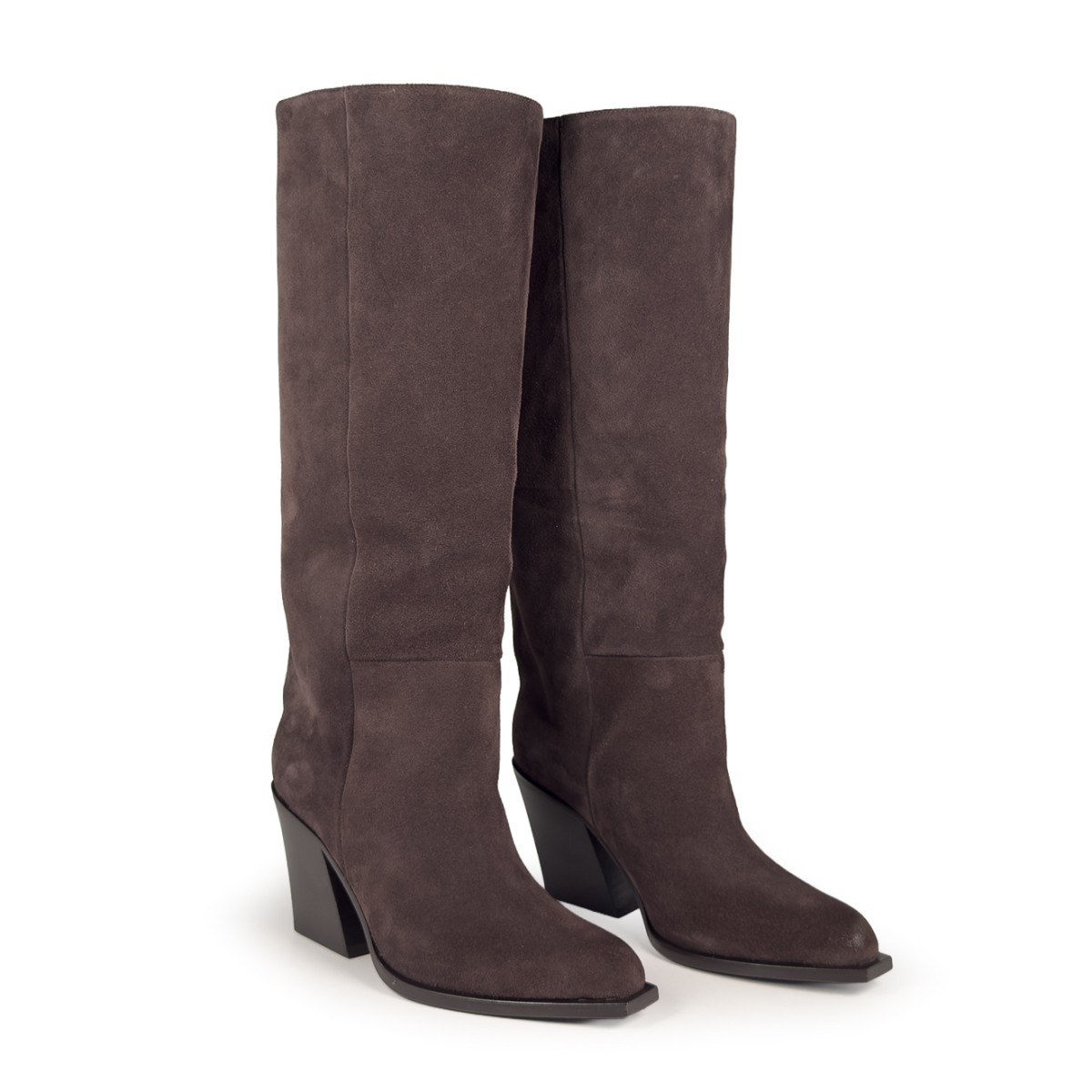 Dark Brown Suede Knee-High Boots